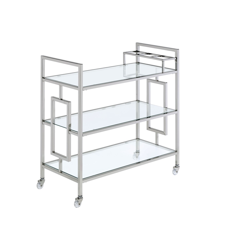 Bowery Hill Contemporary Clear Tempered Glass Serving Bar Cart