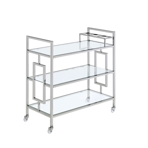 bowery hill contemporary clear tempered glass serving bar cart
