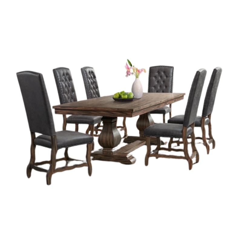 Bowery Hill 7 Piece Dining Set with Tufted Tall Back Chairs in Rich Walnut