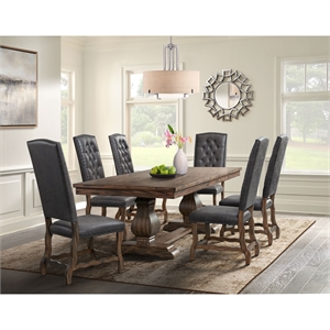 bowery hill 7pc dining set-table and six tufted tall back chairs