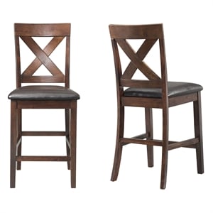 Bowery Hill Counter Height Side Faux Leather Chair in Cherry (Set of 2)
