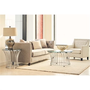 bowery hill 2 piece glass top and metal base occasional table set in chrome