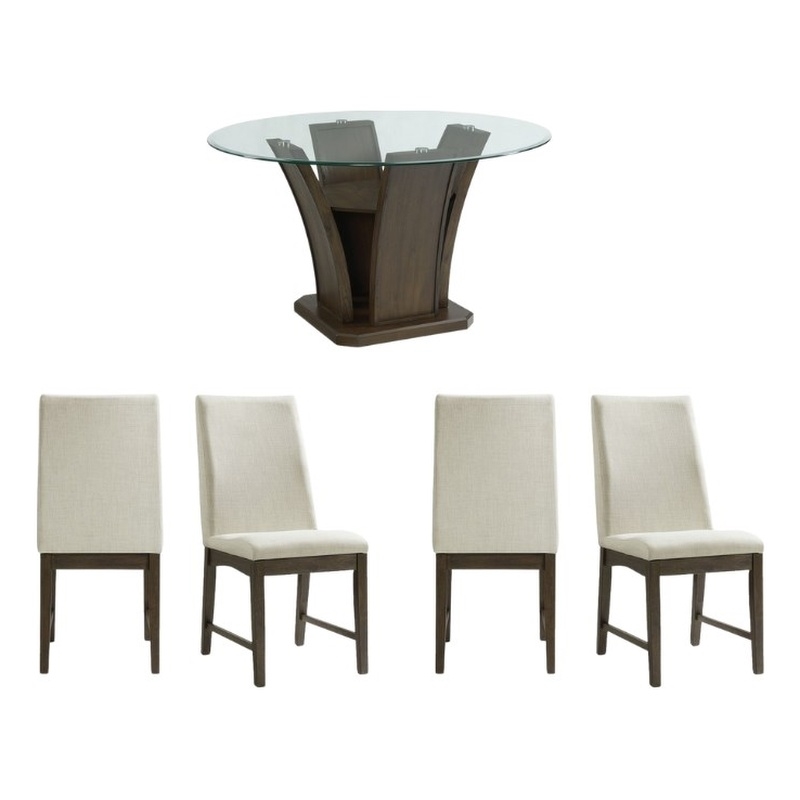 Bowery Hill 5PC Round Standard Height Dining Set-Table & Four Chairs in Walnut