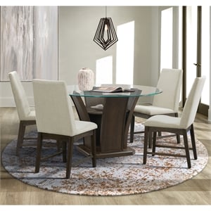 bowery hill 5pc round standard height dining set-table & four chairs in walnut
