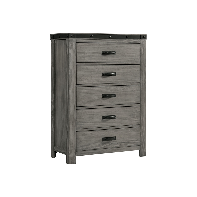 Bowery Hill Solid Wood 3 Piece Queen Panel Bedroom Set in Gray