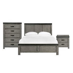 Bowery Hill Solid Wood 3 Piece Queen Panel Bedroom Set in Gray
