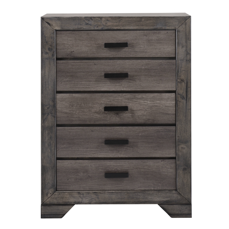 Bowery Hill Solid Wood 3 Piece Youth Full Panel Bedroom Set in Wire Brush Gray
