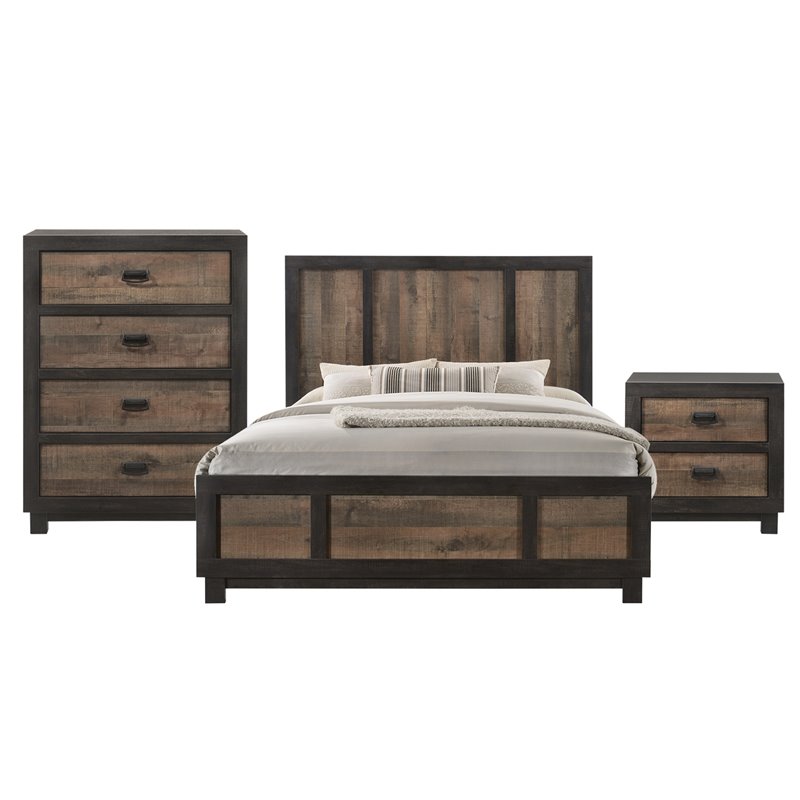 Bowery Hill 3 Piece Engineered Wood Full Panel Bedroom Set in Dark Chocolate
