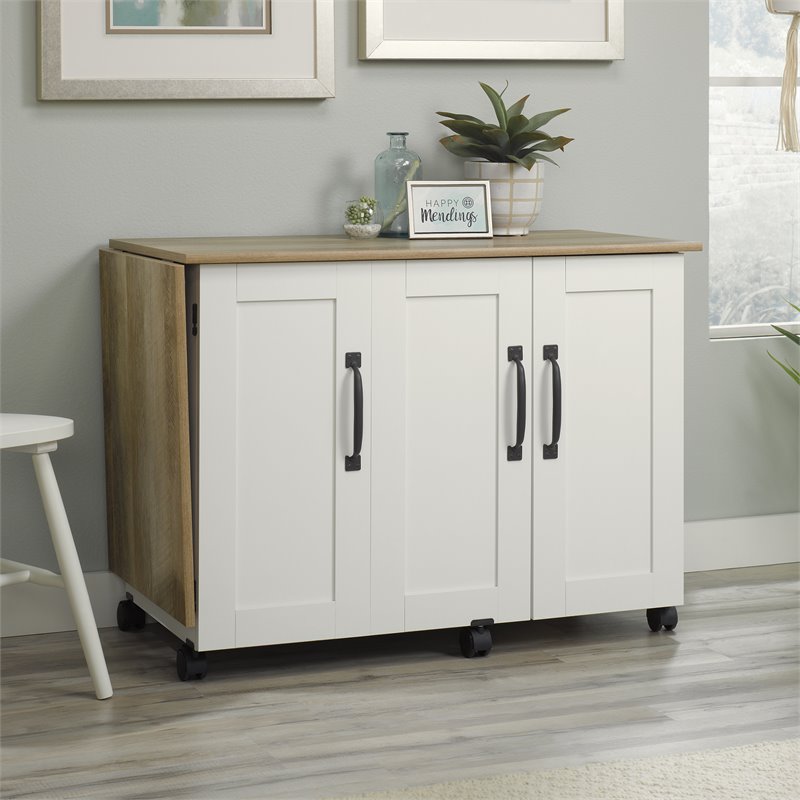 Bowery Hill Contemporary Engineered Wood Sewing Craft Table in Soft White