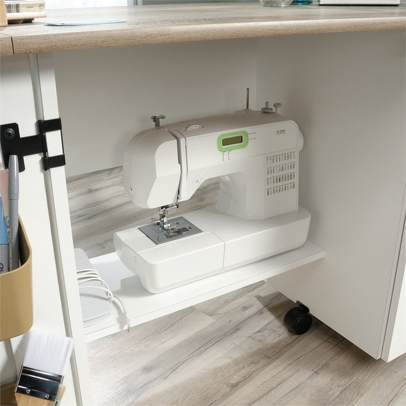 Bowery Hill Contemporary Engineered Wood Sewing Craft Table in Soft White