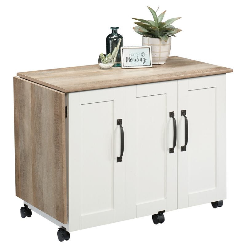 Bowery Hill Contemporary Engineered Wood Sewing Craft Table in Soft White