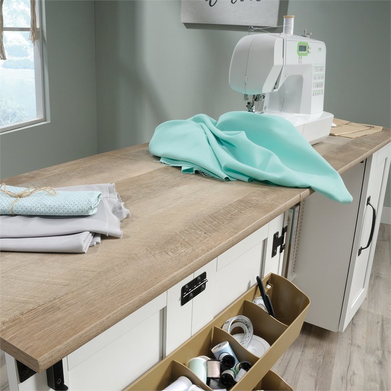 Bowery Hill Contemporary Engineered Wood Sewing Craft Table in Soft White