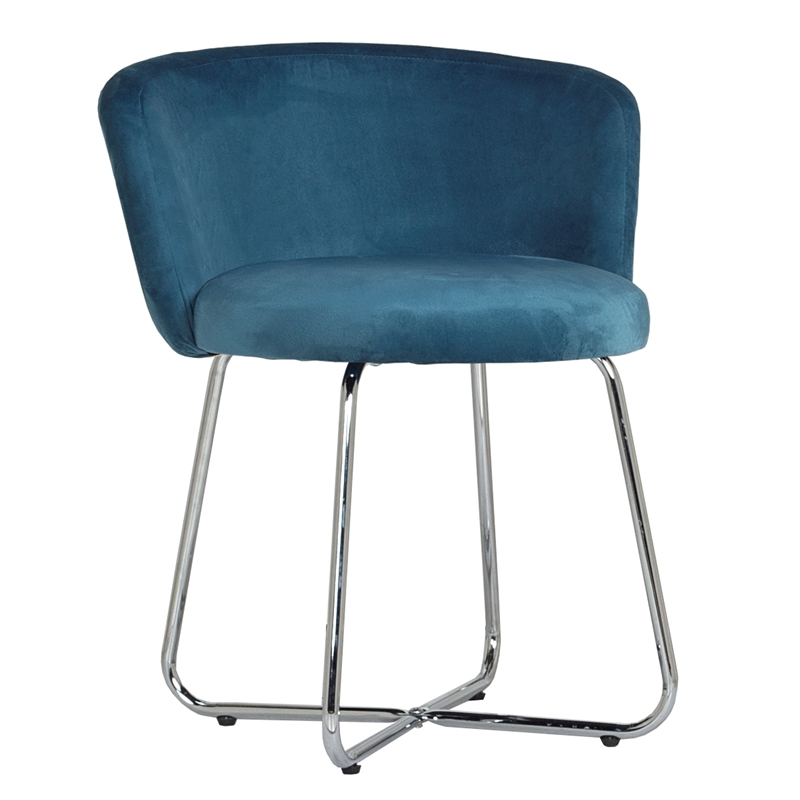 Bowery Hill Traditional Furniture Metal Vanity Stool in Blue Fabric
