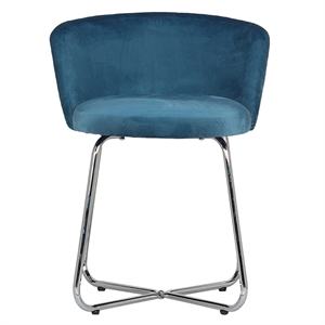 Bowery Hill Traditional Furniture Metal Vanity Stool in Blue Fabric