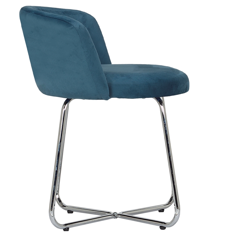 Bowery Hill Traditional Furniture Metal Vanity Stool in Blue Fabric