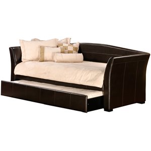 bowery hill faux leather upholstered sleigh daybed and trundle in brown