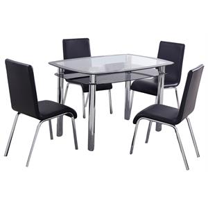 bowery hill 5-piece contemporary glass & faux leather dinette set - black