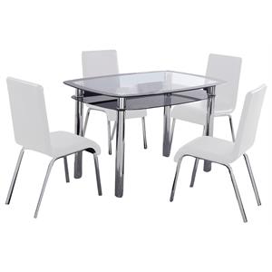 bowery hill 5-piece contemporary glass & faux leather dinette set - white