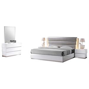 bowery hill 5-piece leather headboard cal king bed set in white and gray