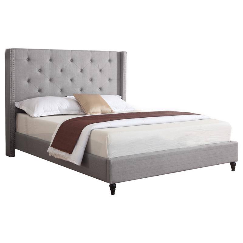 Bowery Hill Fabric Upholstered Wingback Queen Platform Bed - Gray