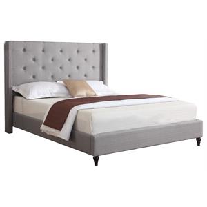 Bowery Hill Fabric Upholstered Wingback Queen Platform Bed - Gray