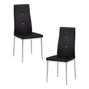 Bowery Hill 18&quot Modern Wood/Faux Leather Dining Side Chair in Black (Set of 2)