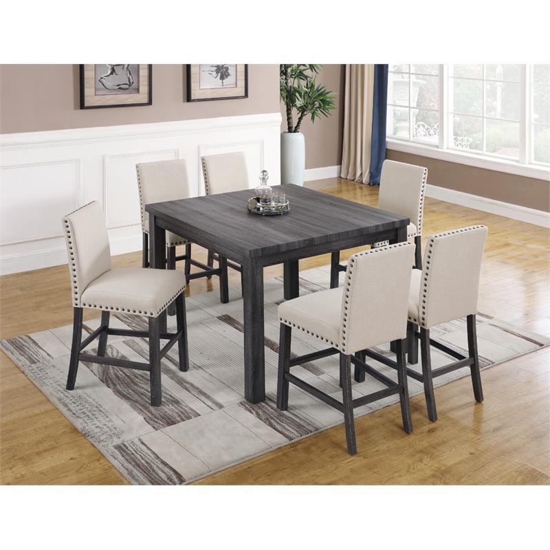 Bowery Hill Solid Wood Counter Height Chair - Light Gray and Beige (Set of 2)