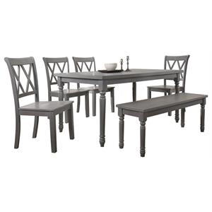 bowery hill 6-piece solid wood dining set with bench in rustic gray