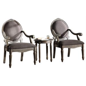bowery hill 3-piece birch wood accent chair and table set in antique gray