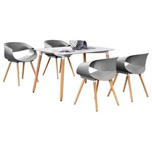 bowery hill mid-century 5-piece solid beech wood dinette set in gray