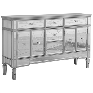 bowery hill contemporary mirrored wood sideboard in silver finish