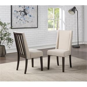 Bowery Hill Fabric Upholstered and Wood Dining Side Chair in Beige (Set of 2)