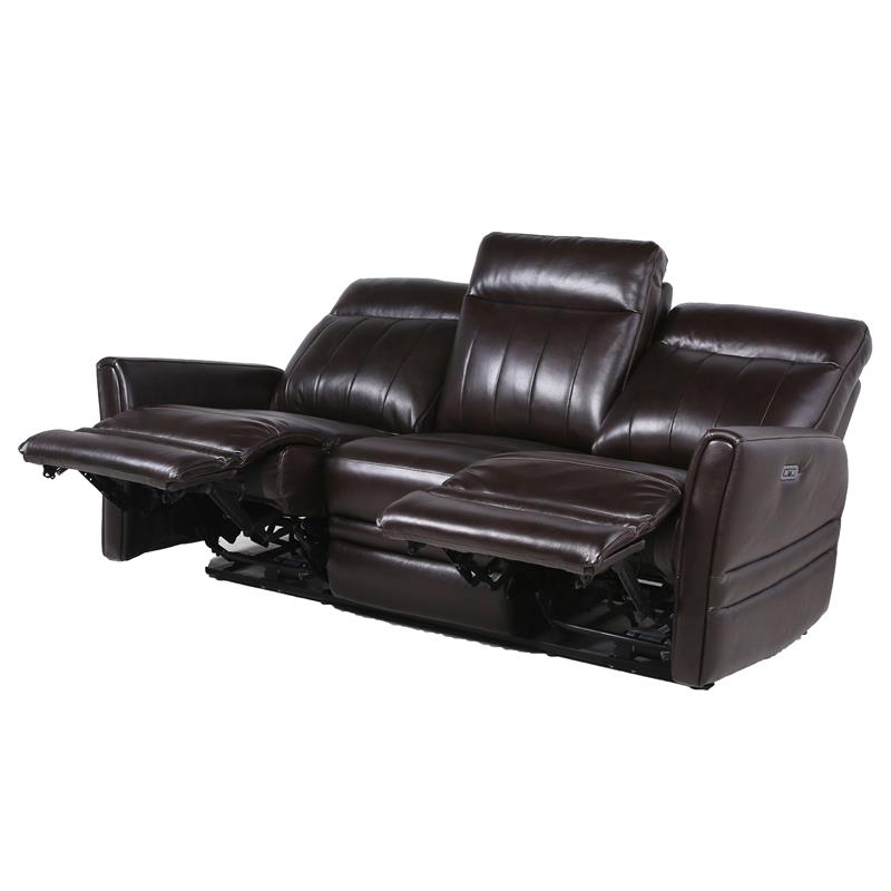 Bowery Hill Contemporary Brown Leather Power Recliner Sofa
