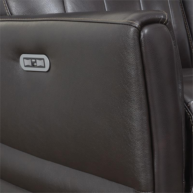 Bowery Hill Contemporary Brown Leather Power Recliner Sofa