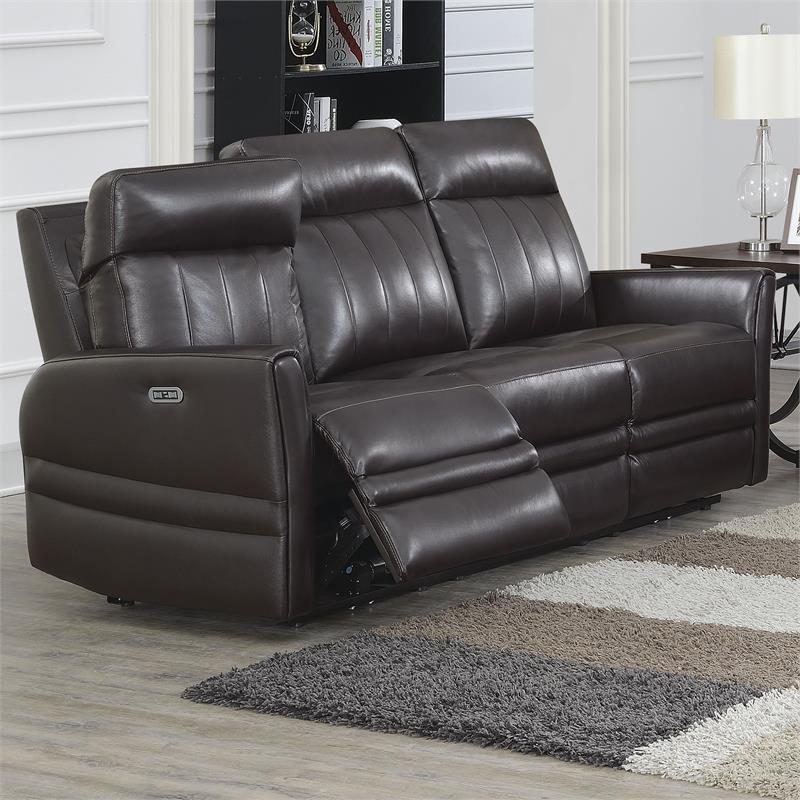 Bowery Hill Contemporary Brown Leather Power Recliner Sofa
