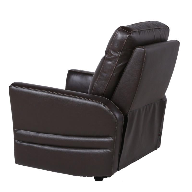 Bowery Hill Transitional Leather Power Recliner Chair in Brown
