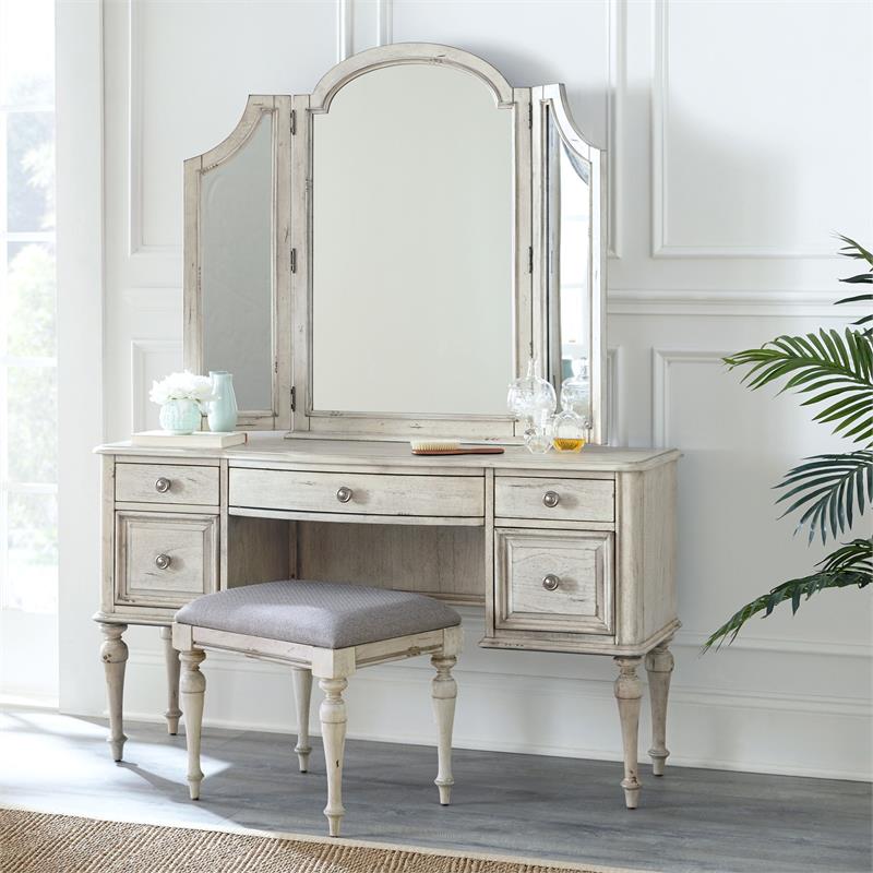 Bowery Hill Modern Rustic Ivory Solid Hardwood Vanity Bench