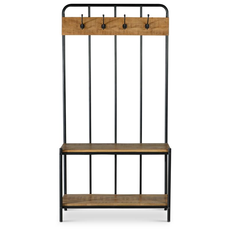 Bowery Hill Modern Black Metal Hall Tree in Warm Honey Finish