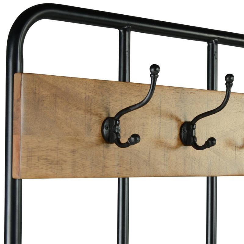 Bowery Hill Modern Black Metal Hall Tree in Warm Honey Finish