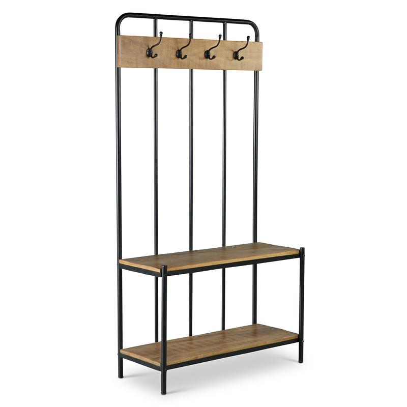 Bowery Hill Modern Black Metal Hall Tree in Warm Honey Finish