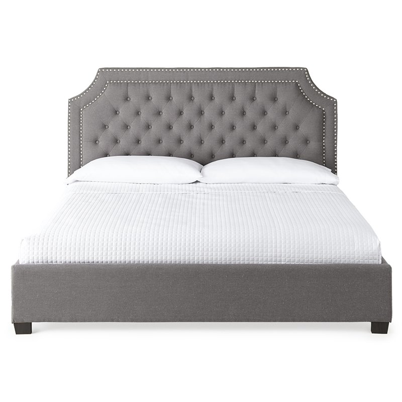Bowery Hill Transitional Tufted King Platform Bed in Gray
