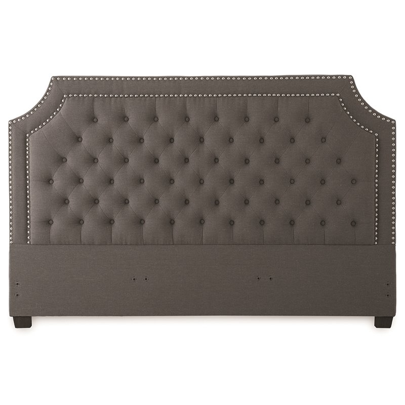 Bowery Hill Transitional Tufted King Platform Bed in Gray