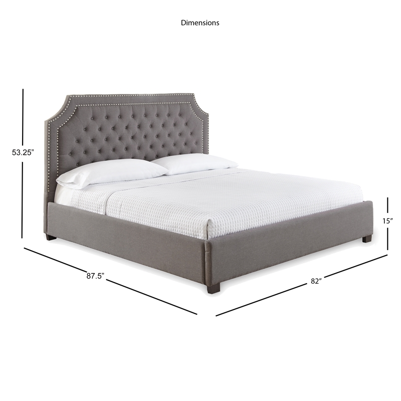 Bowery Hill Transitional Tufted King Platform Bed in Gray