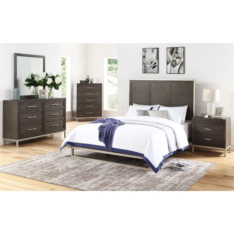 Bowery Hill Modern Walnut Engineered Wood Queen Platform Bed