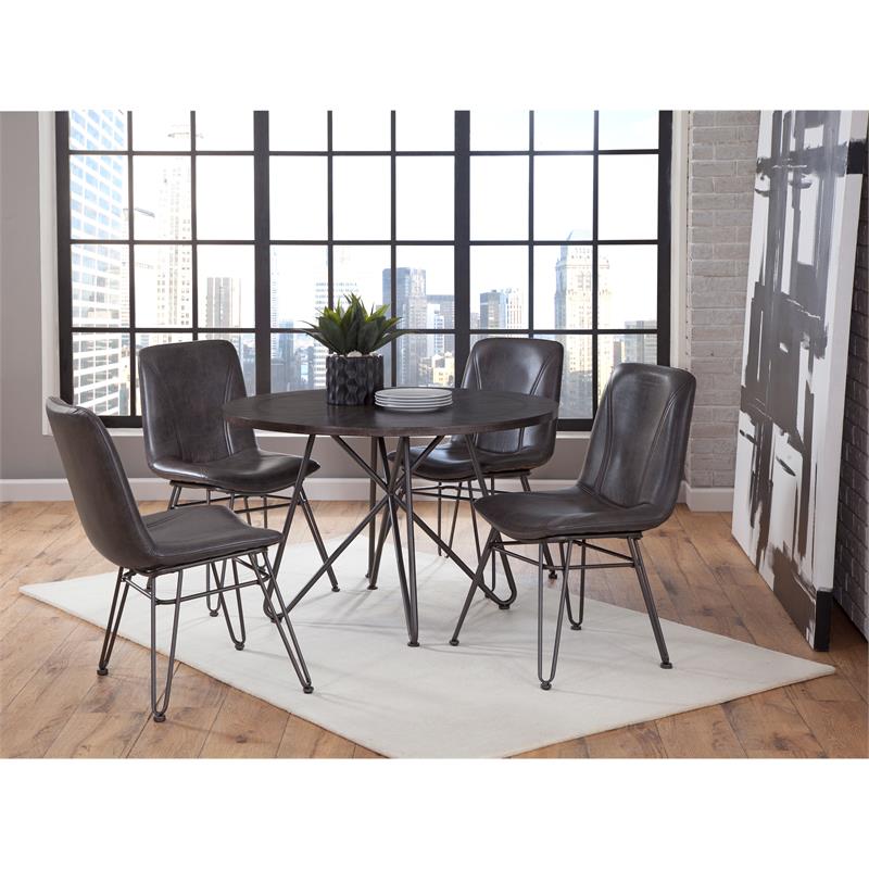 Bowery Hill Round Wood Top and Black Metal Base Dining Table