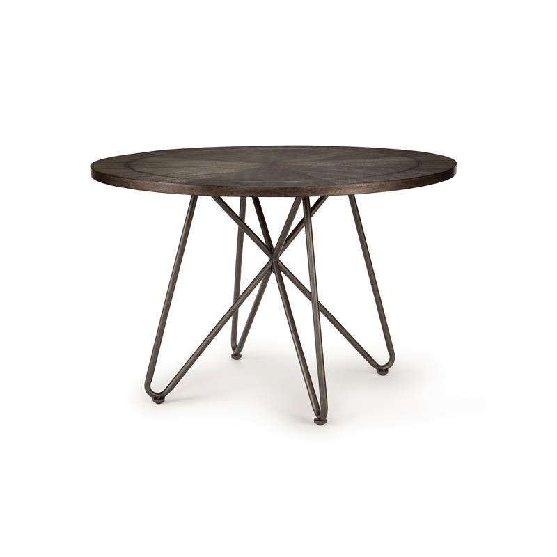 Bowery Hill Round Wood Top and Black Metal Base Dining Table