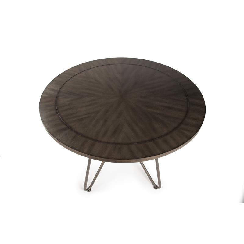 Bowery Hill Round Wood Top and Black Metal Base Dining Table
