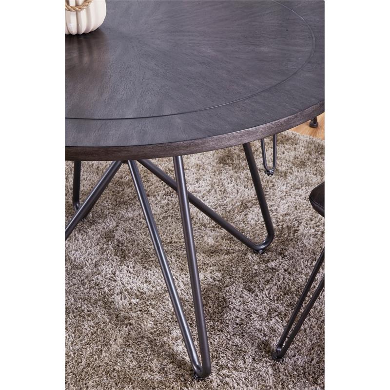 Bowery Hill Round Wood Top and Black Metal Base Dining Table