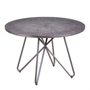 Bowery Hill Round Wood Top and Black Metal Base Dining Table
