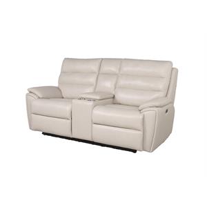bowery hill contemporary ivory leather power console loveseat